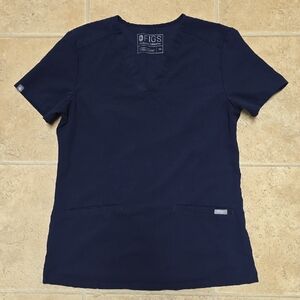 Figs Navy Blue  3 Pocket Casma  Scrub Top